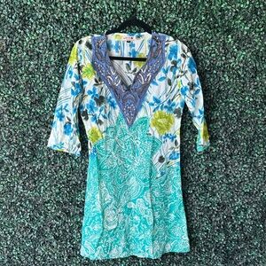 Elegant Floral Blue and Green Women's Tunic
